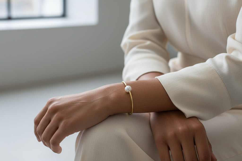 Freshwater Pearl Open Bangle Bracelet