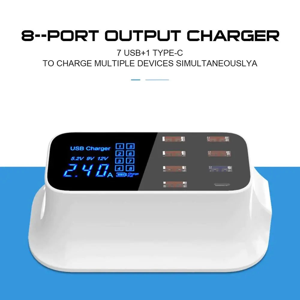 8-Port USB Charging Station with Type-C