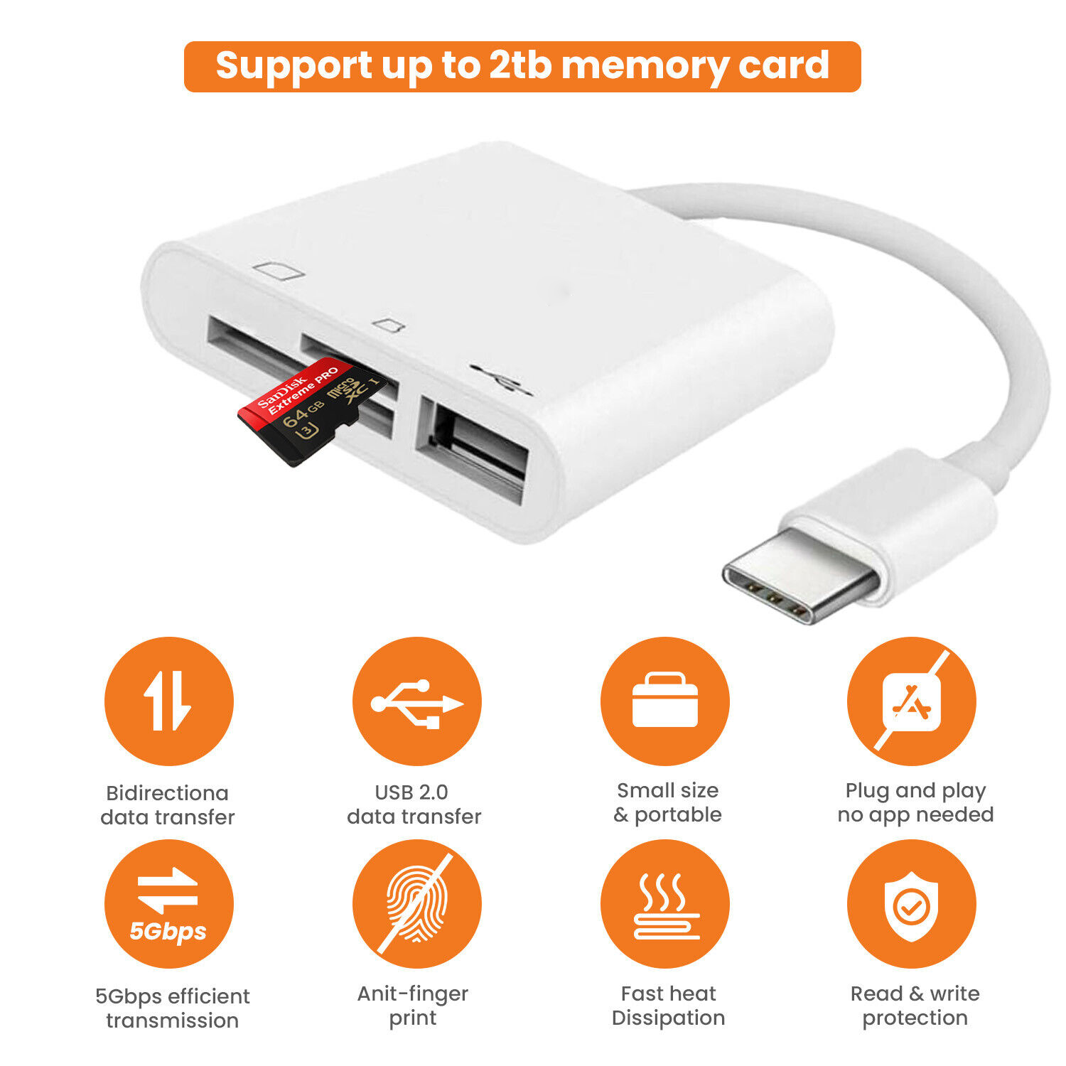 USB-C Multi-Card Data Interface – 3-Port High-Speed Adapter