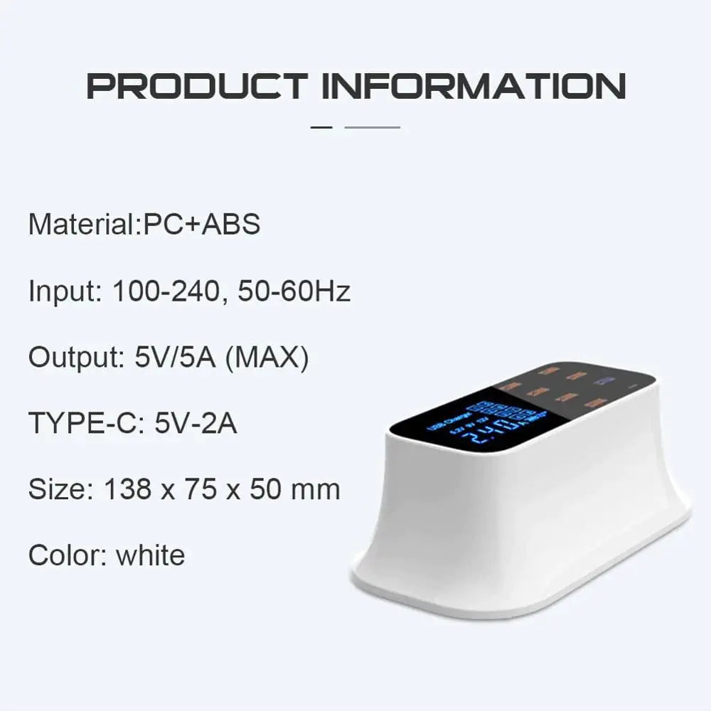 8-Port USB Charging Station with Type-C