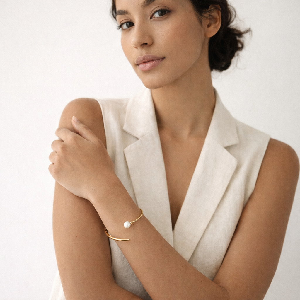 Freshwater Pearl Open Bangle Bracelet